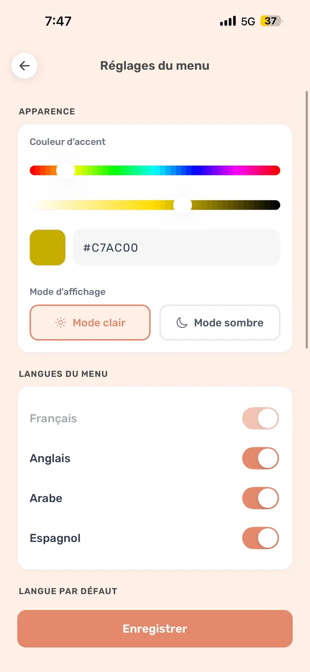 Menu settings in Yousual